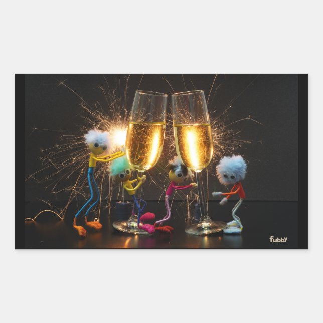 Fubby's die feestelijk proosten met vuurwerk. rechteckiger aufkleber (Vorderseite)