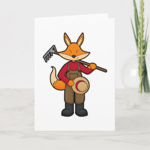 Fuchs als Bauer mit Rechen & Hut Karte