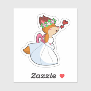 Fuchs als Braut mit Hochzeitskleid & Blumenkranz Aufkleber