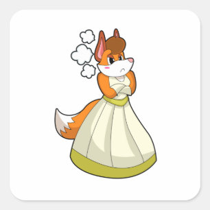 Fuchs als Braut mit Hochzeitskleid.PNG Quadratischer Aufkleber
