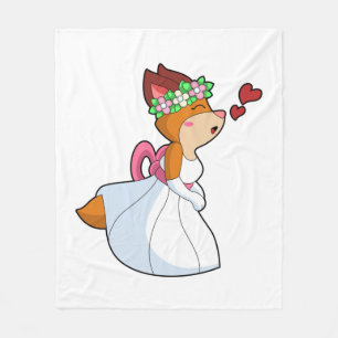 Fuchs als Braut mit Hochzeitskleid und Blumenkranz Fleecedecke