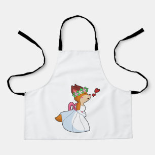 Fuchs als Braut mit Hochzeitskleid und Blumenkranz Schürze