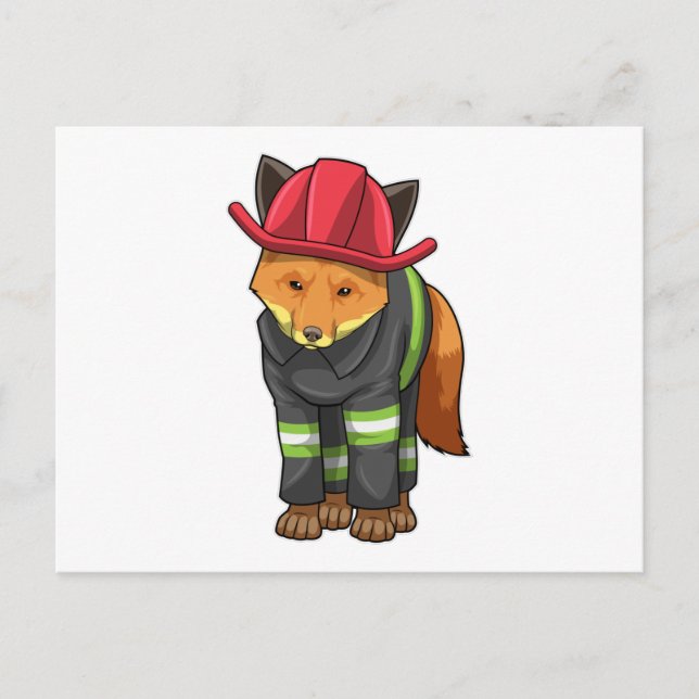Fuchs als Feuerwehrmann mit Helm Postkarte (Vorderseite)