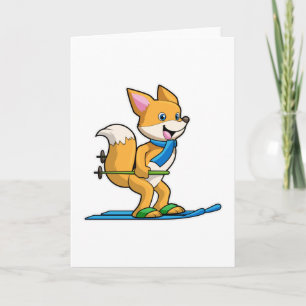 Fuchs als Skifahrer mit Skiern und Skistöcken Karte