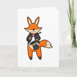 Fuchs als Zauberer mit Zauberstab und Hut Karte