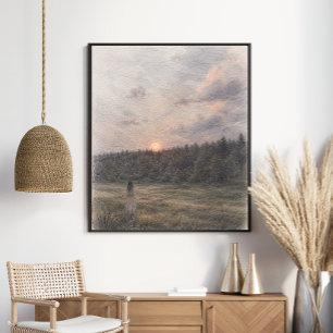 Fuchs am Sonnenuntergang Wiesenwald Naturkunst Poster