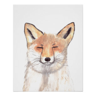 Fuchs Aquarell Orange Braun Wald Kunst Tier Poster