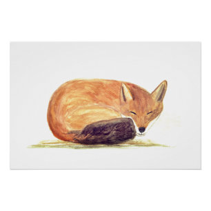 Fuchs Aquarell Orange Brauner Wald Kunst Tier Poster