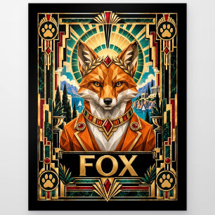 Fuchs, Art Deco Wildlife Postkarte