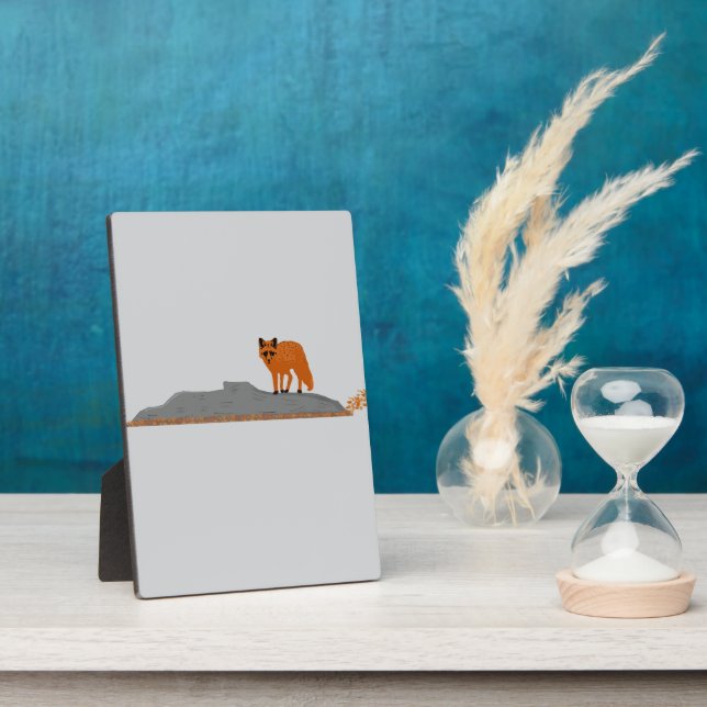 🦊 Fuchs auf dem Fels Tischschild - Schreibtischde Fotoplatte (Seite)