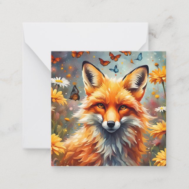 Fuchs auf der Wiese Mitteilungskarte (Vorderseite)