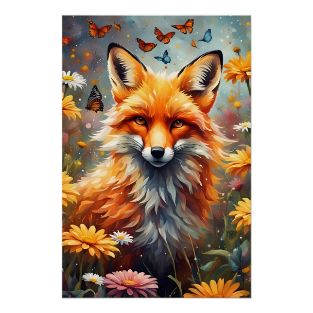 Fuchs auf der Wiese Poster (Vorderseite)