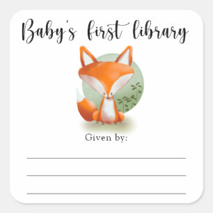 Fuchs-Baby-Bookplate, Bücher für Baby Quadratischer Aufkleber