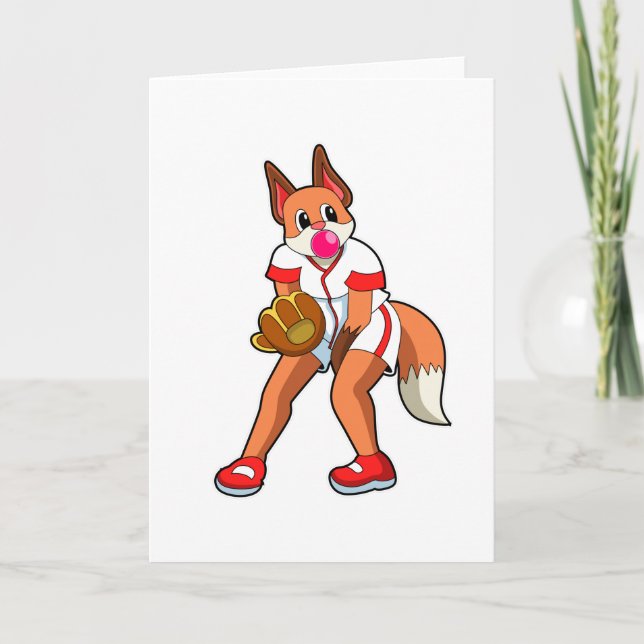 Fuchs beim Baseball mit Baseballhandschuh Karte (Vorderseite)