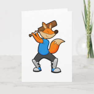 Fuchs beim Cricket mit Cricket-Schläger Karte