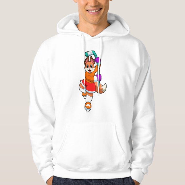 Fuchs beim Eishockey mit Eishockeyschläger Hoodie (Vorderseite)