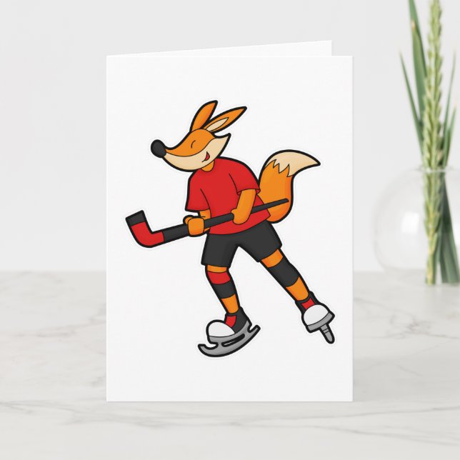 Fuchs beim Eishockey mit Eishockeyschläger Karte (Vorderseite)