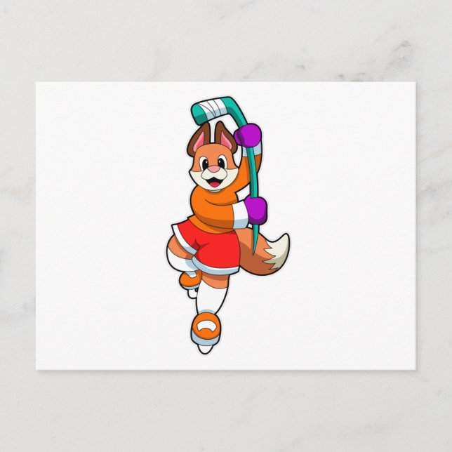 Fuchs beim Eishockey mit Eishockeyschläger Postkarte (Vorderseite)