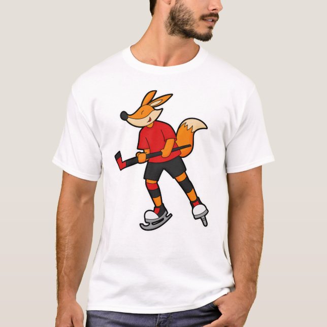 Fuchs beim Eishockey mit Eishockeyschläger T-Shirt (Vorderseite)