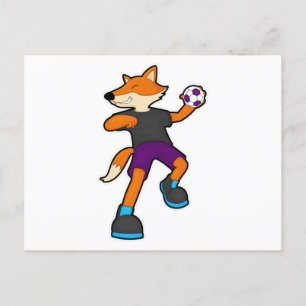 Fuchs beim Handballspieler mit Handball Postkarte