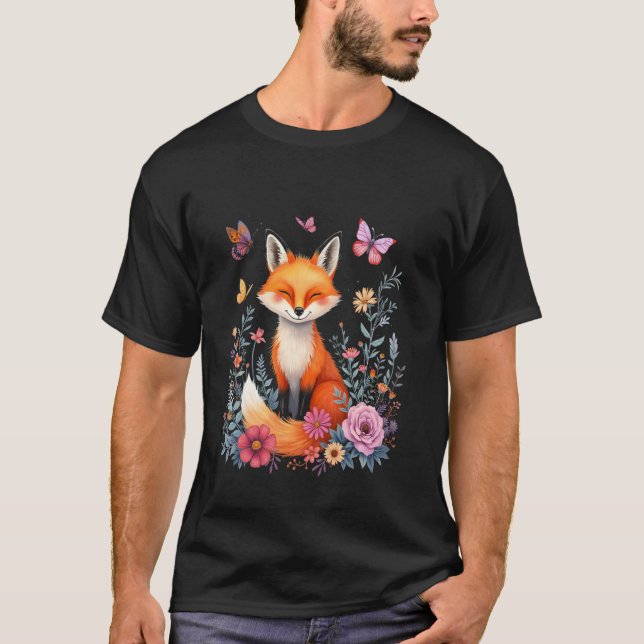 Fuchs Blumen Schmetterling T-Shirt (Vorderseite)