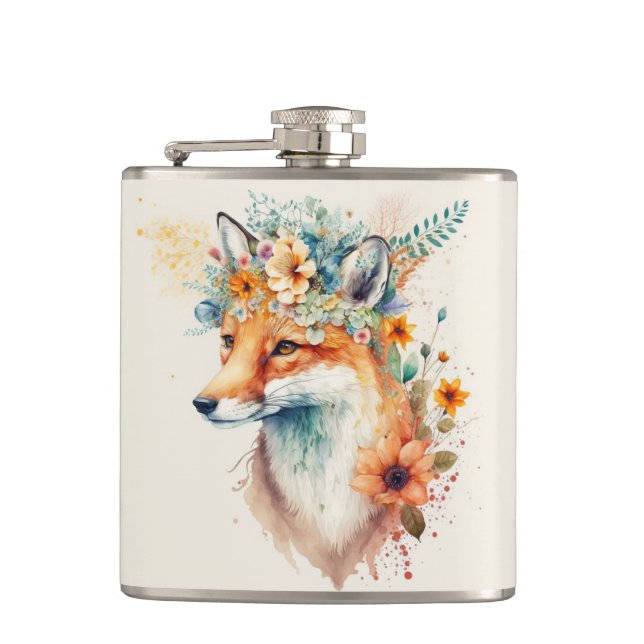 Fuchs-Blumenkrone Wasserfarbe                      Flachmann (Vorderseite)