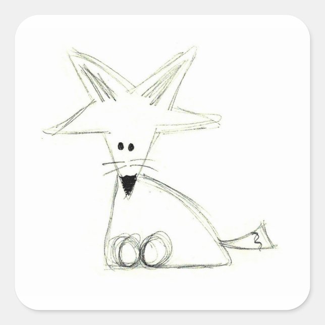Fuchs doodle Schwarz-weiße graue, einfache Kinder  Quadratischer Aufkleber (Vorderseite)