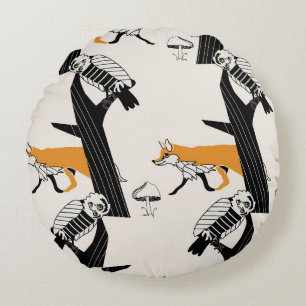Fuchs, Eule, Baum, Vintag nahtlos. Rundes Kissen