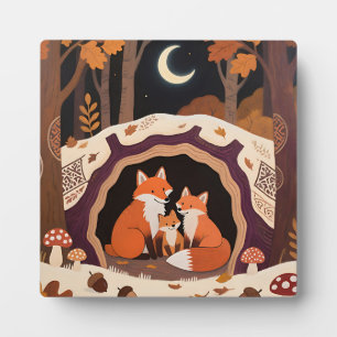Fuchs-Familie Herbstwaldhöhle Fotoplatte