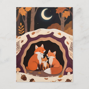 Fuchs-Familie Herbstwaldhöhle Postkarte