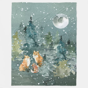 Fuchs Familie im Wald Vollmond Schneefall Fleecedecke