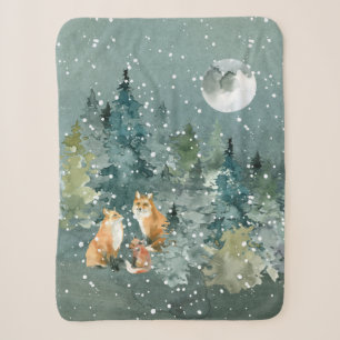 Fuchs Familie im Wald Vollmond Schneefall Sherpadecke