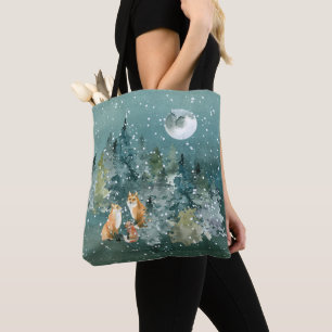 Fuchs Familie im Wald Vollmond Schneefall Tasche