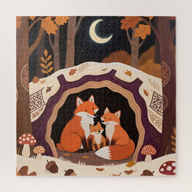 Fuchs-Familien-Herbstwaldhöhle (Vertikal)