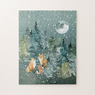 Fuchs-Familienwald Vollmond-Schneefall