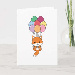 Fuchs fliegt mit farbenfrohen Luftballons hoch Karte