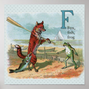 Fuchs-Frosch-Angelmotiv - alte Illustration Poster