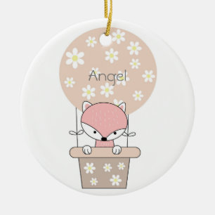 Fuchs im Heißluftballon mit Blumen personalisiert Keramik Ornament