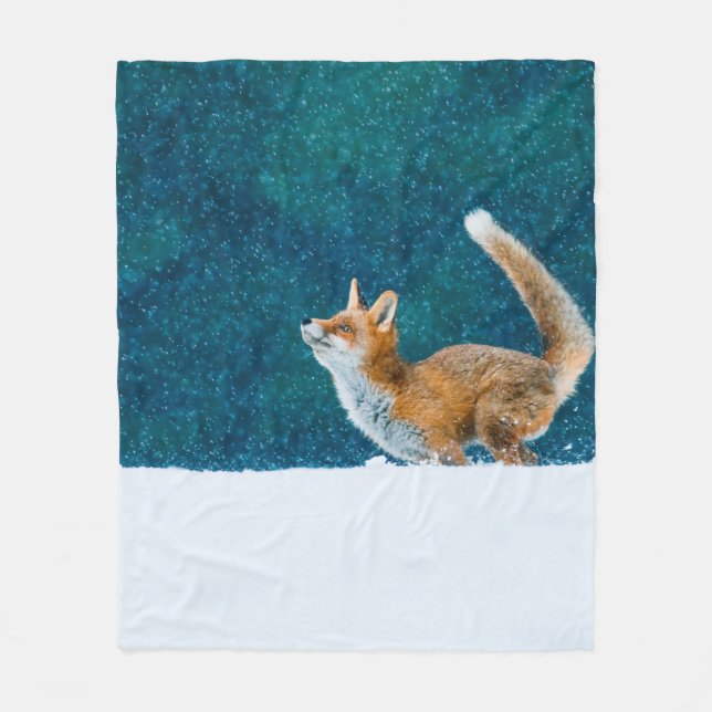 Fuchs im Schneefall. Roter Fuchs, Vulpes vulpes, s Fleecedecke (Vorderseite)