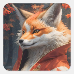 Fuchs in einem Kimono Quadratischer Aufkleber