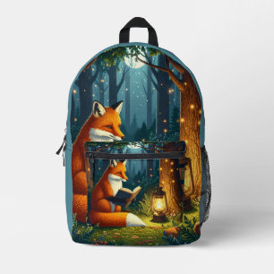 Fuchs in einer magischen Wald Bibliothek Bedruckter Rucksack