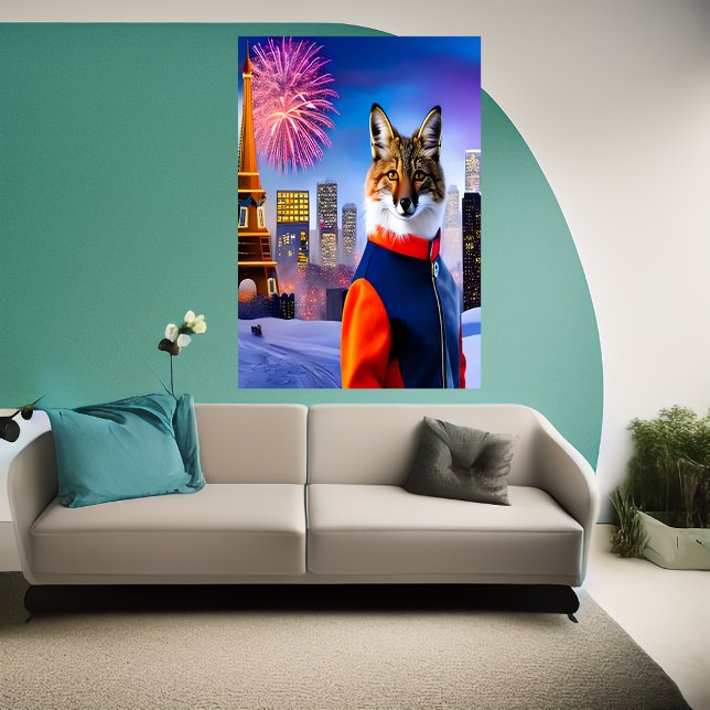 Fuchs in Uniform und Feuerwerk | AI Art Poster (Von Creator hochgeladen)