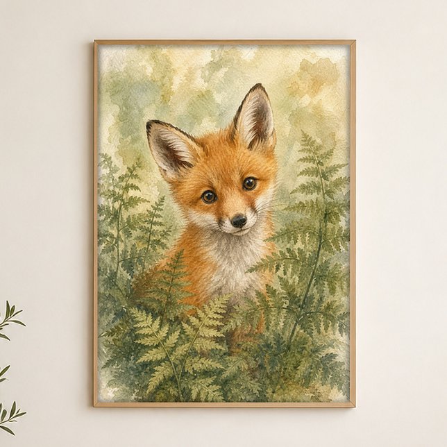 Fuchs-Kit-Aquarell-whimsicaler Kunstposter Poster (Shown framed for scale. Poster ships unframed; frames are an optional add-on.)