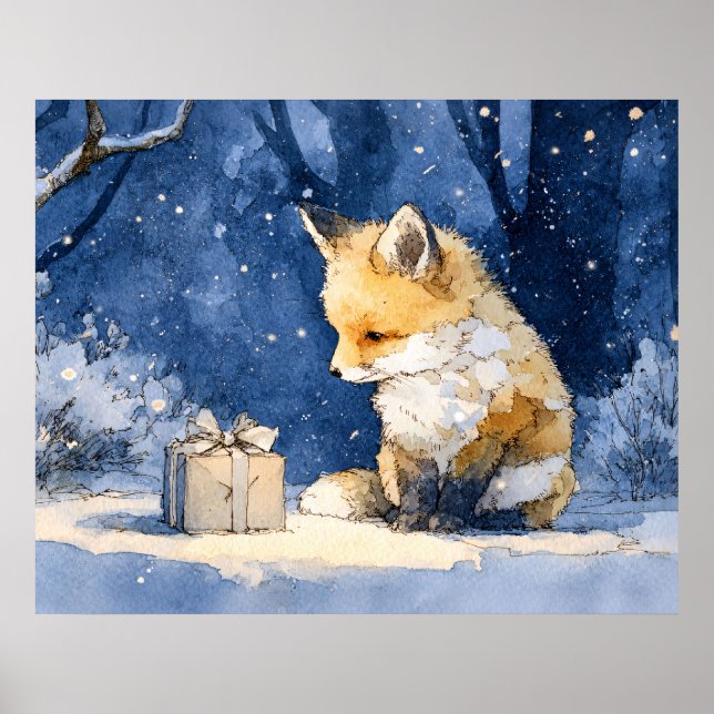 Fuchs-Kit und das Geschenk Wasserfarbe Poster (Vorne)