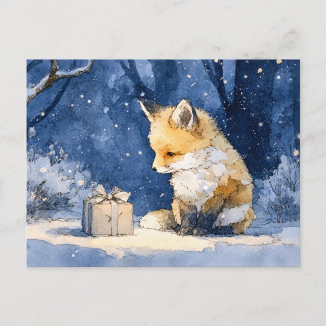 Fuchs-Kit und das Geschenk Wasserfarbe Postkarte (Vorderseite)