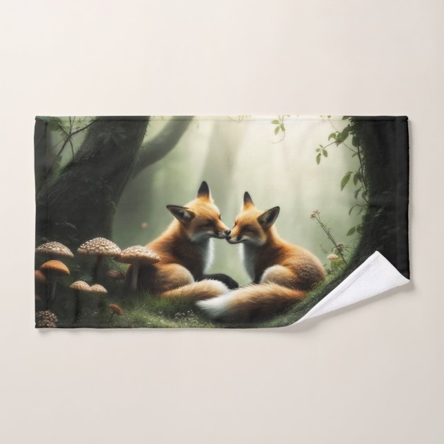 Fuchs kuschelt im nebligen Wald  Handtuch (Handtuch)