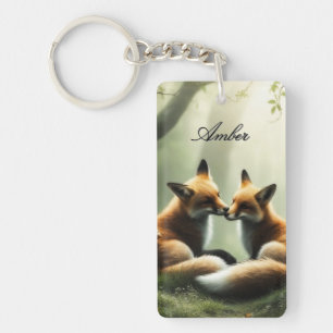 Fuchs kuschelt im nebligen Wald Personalisiert  Schlüsselanhänger