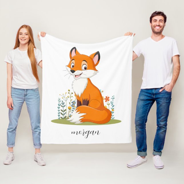 Fuchs mit Blumen, Name des Kindes oder Ihre Nachri Fleecedecke (Beispiel)