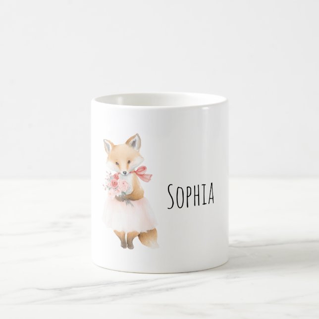 Fuchs mit Blumen Rosa Kleid Kaffeetasse (Mittel)