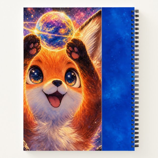 Fuchs mit einem Planeten Notizbuch (Rückseite)